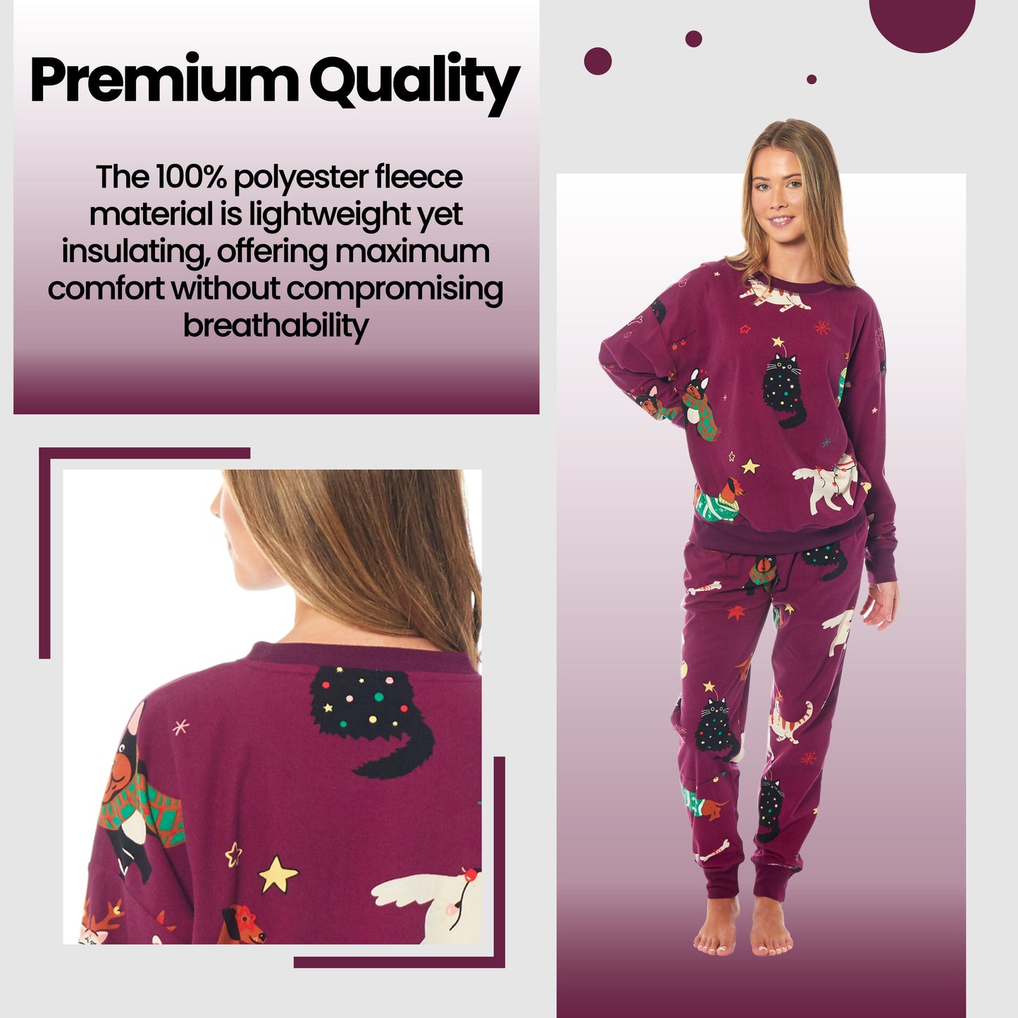 Women's Cats & Dogs Soft Fleece Pyjama Set Long Sleeve Animal Print Warm PJs Loungewear Sleepwear for Ladies by Daisy Dreamer Daisy Dreamer Pyjamas