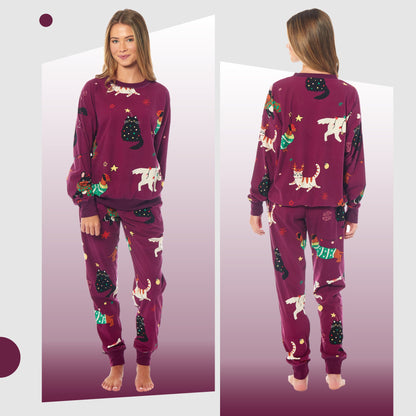 Women's Cats & Dogs Soft Fleece Pyjama Set Long Sleeve Animal Print Warm PJs Loungewear Sleepwear for Ladies by Daisy Dreamer Daisy Dreamer Pyjamas