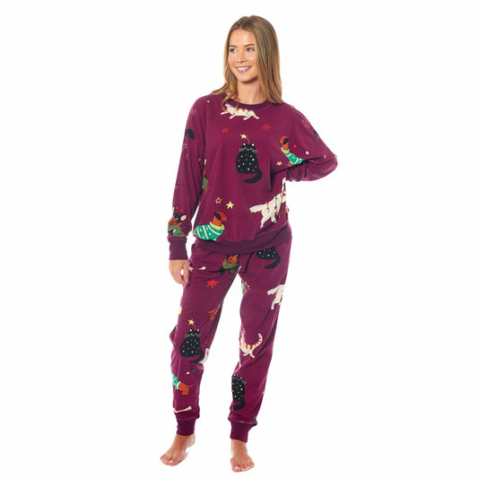 Women's Cats & Dogs Soft Fleece Pyjama Set Long Sleeve Animal Print Warm PJs Loungewear Sleepwear for Ladies by Daisy Dreamer SMALL | 8-10 / CATS & DOGS Daisy Dreamer Pyjamas