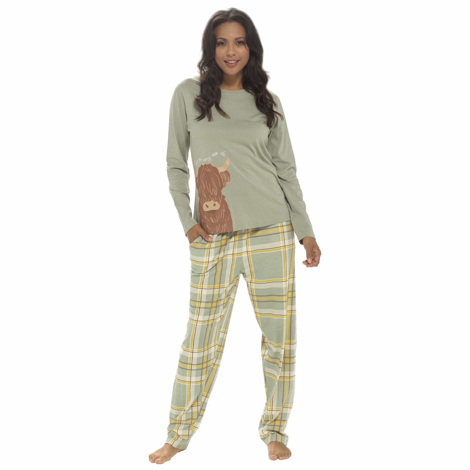 Women's Cotton Highland Cow Cockapoo Jersey Pyjama Set Long Sleeve Lounge Wear PJs with Elasticated Waistband by Daisy Dreamer SMALL / HIGHLAND COW Daisy Dreamer Pyjamas