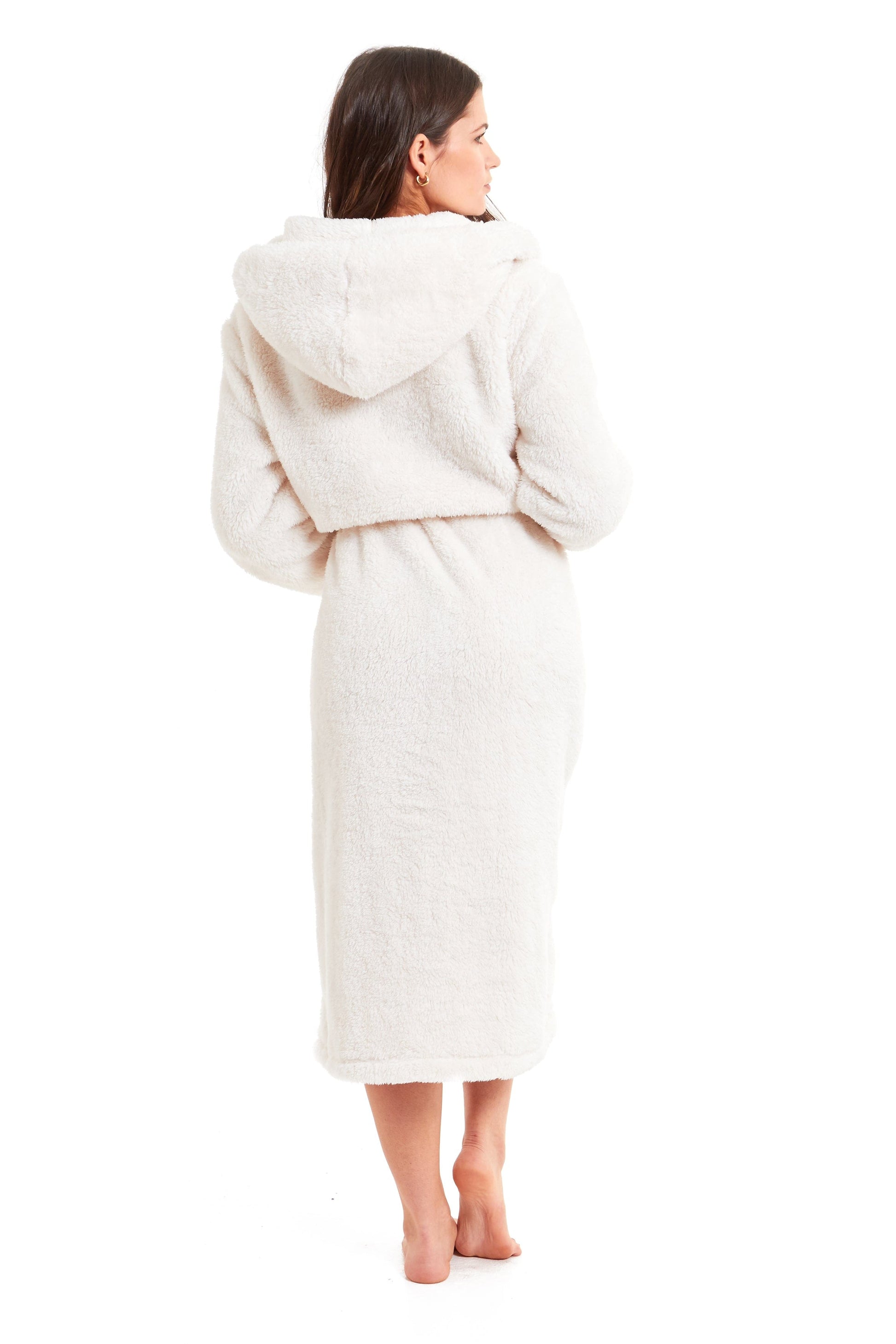 Women's Grey Snuggle Velvet Touch Fleece Hooded Robe Dressing Gown