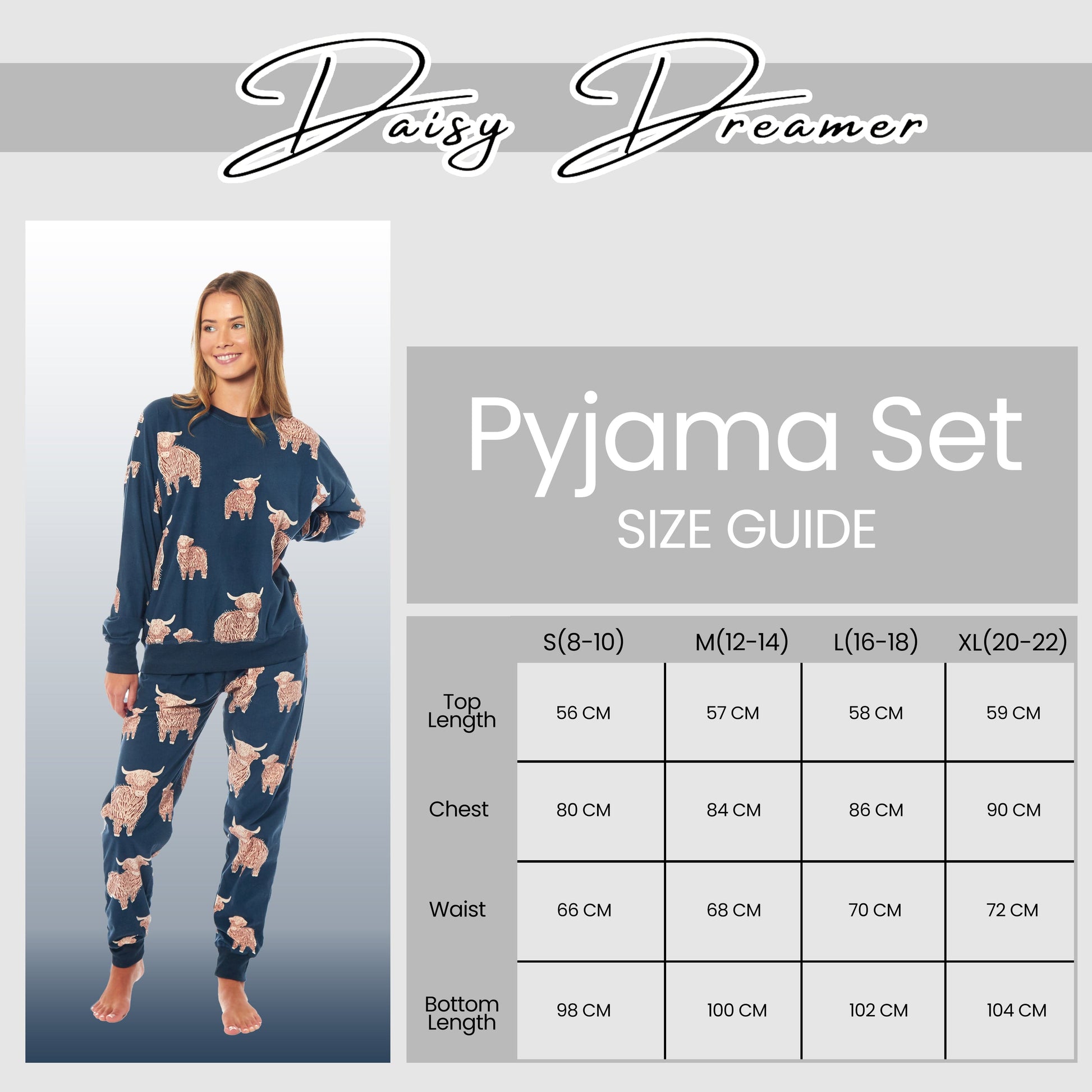 Women's Highland Cow Soft Fleece Pyjama Set Long Sleeve Animal Print Warm PJs Loungewear Sleepwear for Ladies by Daisy Dreamer Daisy Dreamer Pyjamas