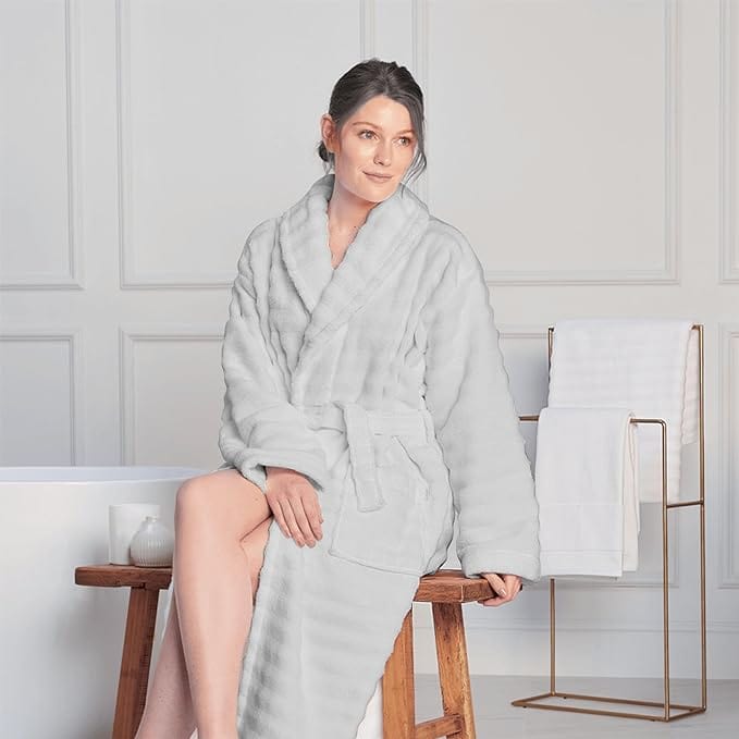 Women s Hydro Ribbed Ultra Soft 100 Cotton Hooded Bath Robes with Poc OLIVIA ROCCO