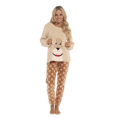 Women s Luxurious Fleece Pyjama Set Dog Snuggle Design Cosy Loungewear OLIVIA ROCCO