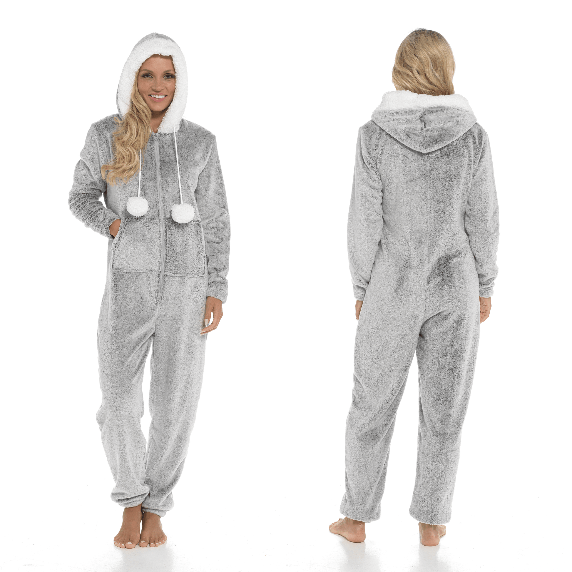 Women s Luxurious Shimmer Fleece Hooded Onesie with Zip Pockets and Po OLIVIA ROCCO