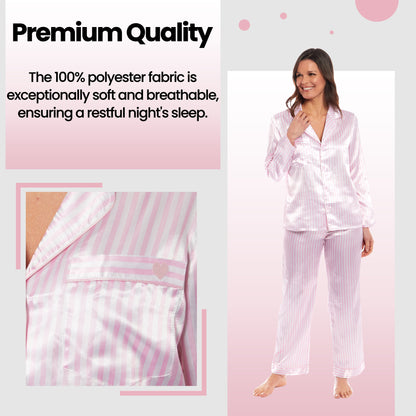 Luxurious Women's Satin Silk Long Sleeve Pyjama Set Ladies Cozy Loungewear Nightwear PJs in Black Pink Grey with Dress Shirt Collar and Loose-Fitting Pants by Daisy Dreamer for Ultimate Comfort Elegance Softness and Premium Sleepwear Experience Daisy Dreamer Pyjamas