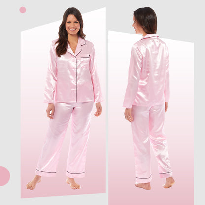 Luxurious Women's Satin Silk Long Sleeve Pyjama Set Ladies Cozy Loungewear Nightwear PJs in Black Pink Grey with Dress Shirt Collar and Loose-Fitting Pants by Daisy Dreamer for Ultimate Comfort Elegance Softness and Premium Sleepwear Experience Daisy Dreamer Pyjamas