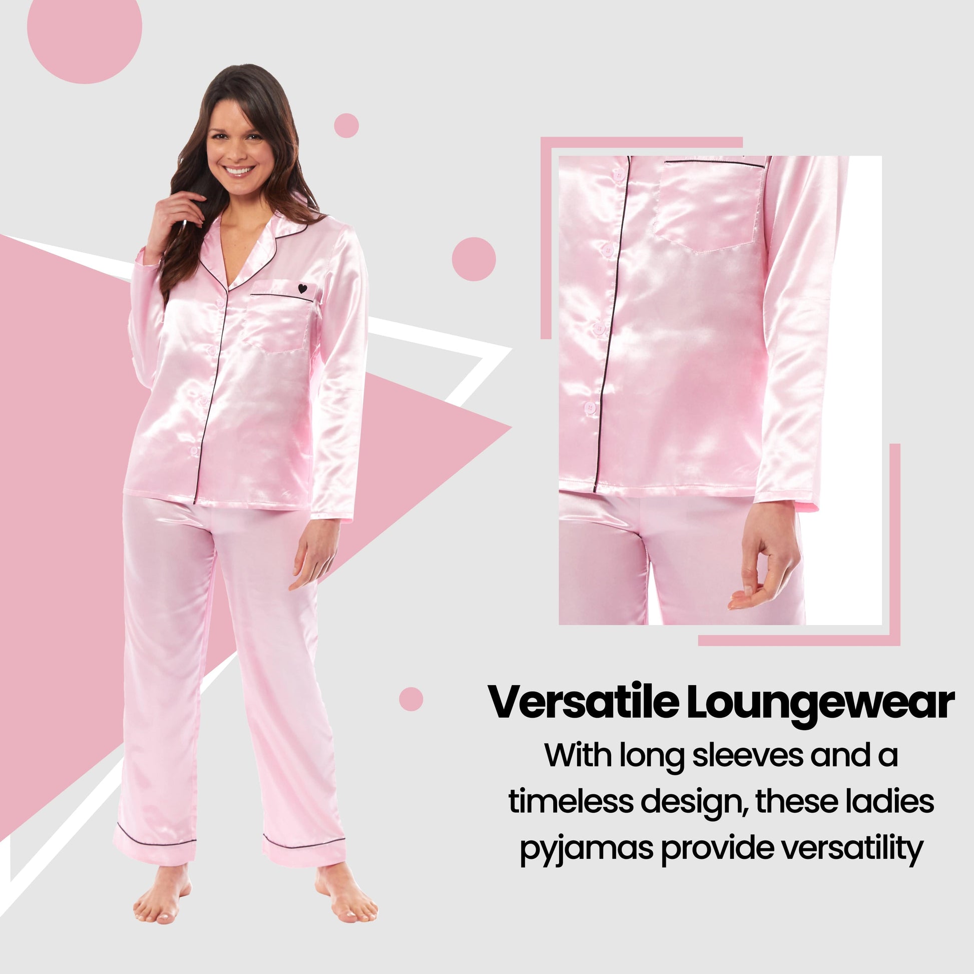 Luxurious Women's Satin Silk Long Sleeve Pyjama Set Ladies Cozy Loungewear Nightwear PJs in Black Pink Grey with Dress Shirt Collar and Loose-Fitting Pants by Daisy Dreamer for Ultimate Comfort Elegance Softness and Premium Sleepwear Experience Daisy Dreamer Pyjamas