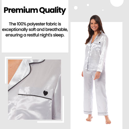 Luxurious Women's Satin Silk Long Sleeve Pyjama Set Ladies Cozy Loungewear Nightwear PJs in Black Pink Grey with Dress Shirt Collar and Loose-Fitting Pants by Daisy Dreamer for Ultimate Comfort Elegance Softness and Premium Sleepwear Experience Daisy Dreamer Pyjamas