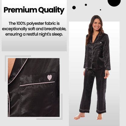 Luxurious Women's Satin Silk Long Sleeve Pyjama Set Ladies Cozy Loungewear Nightwear PJs in Black Pink Grey with Dress Shirt Collar and Loose-Fitting Pants by Daisy Dreamer for Ultimate Comfort Elegance Softness and Premium Sleepwear Experience Daisy Dreamer Pyjamas