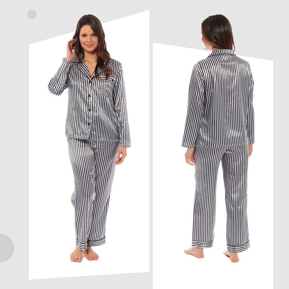 Luxurious Women's Satin Silk Long Sleeve Pyjama Set Ladies Cozy Loungewear Nightwear PJs in Black Pink Grey with Dress Shirt Collar and Loose-Fitting Pants by Daisy Dreamer for Ultimate Comfort Elegance Softness and Premium Sleepwear Experience Daisy Dreamer Pyjamas