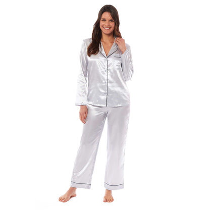 Luxurious Women's Satin Silk Long Sleeve Pyjama Set Ladies Cozy Loungewear Nightwear PJs in Black Pink Grey with Dress Shirt Collar and Loose-Fitting Pants by Daisy Dreamer for Ultimate Comfort Elegance Softness and Premium Sleepwear Experience Daisy Dreamer Pyjamas