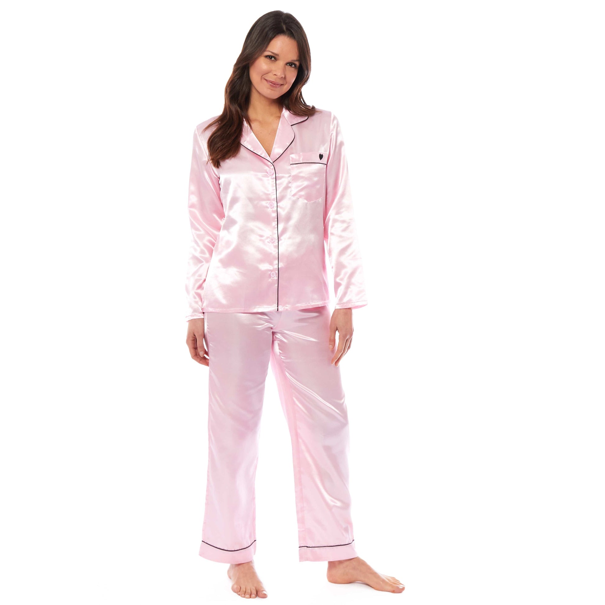 Luxurious Women's Satin Silk Long Sleeve Pyjama Set Ladies Cozy Loungewear Nightwear PJs in Black Pink Grey with Dress Shirt Collar and Loose-Fitting Pants by Daisy Dreamer for Ultimate Comfort Elegance Softness and Premium Sleepwear Experience SMALL | UK 8-10 / PINK Daisy Dreamer Pyjamas