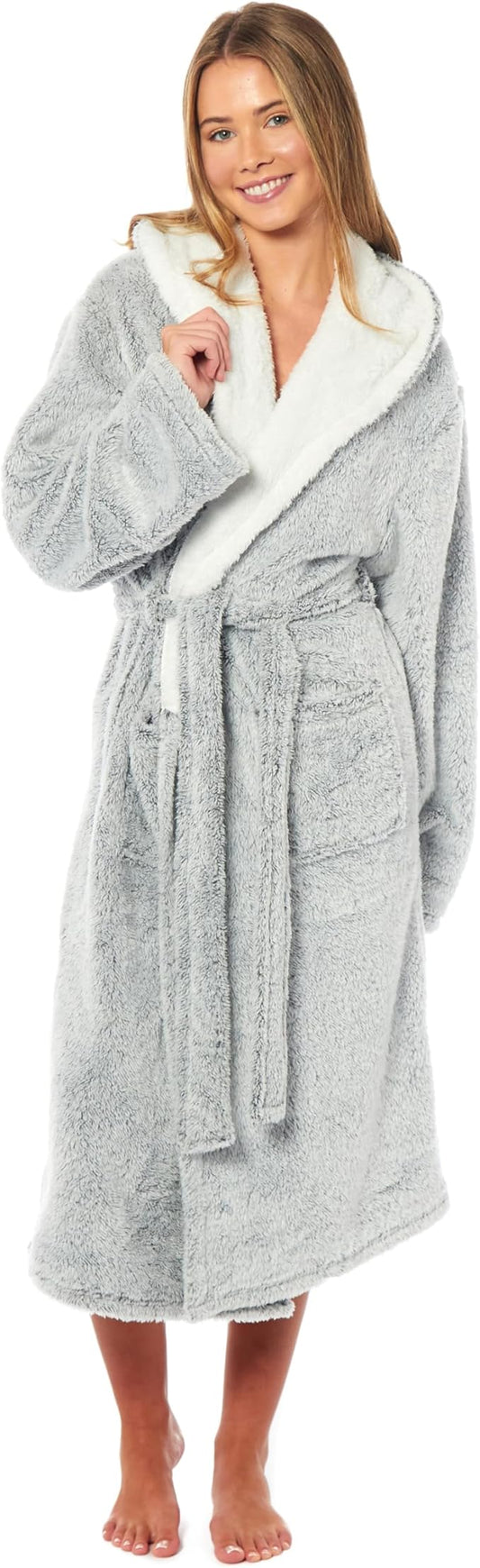 Women's Shimmer Fleece Hooded Bath Robe Soft Plush Luxurious Dressing Gown Perfect for Lounging and Cosy Nights in Shimmer Grey Multiple Sizes by Daisy Dreamer Daisy Dreamer Dressing Gown