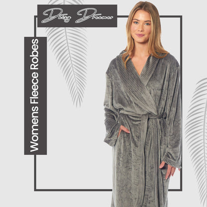 Women's Soft Warm Stripe Jacquard Long Dressing Gown with Belt and Pockets Cosy Shawl Collar Loungewear Robe By Daisy Dreamer OLIVIA ROCCO Dressing Gown