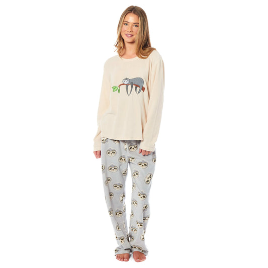 Womens Thermal Fleece Pyjamas Set Soft Warm Winter PJs Animal Print Loungewear Sleepwear Long Sleeve Top and Bottom by Daisy Dreamer SMALL | 8-10 / SLOTH Daisy Dreamer Pyjamas