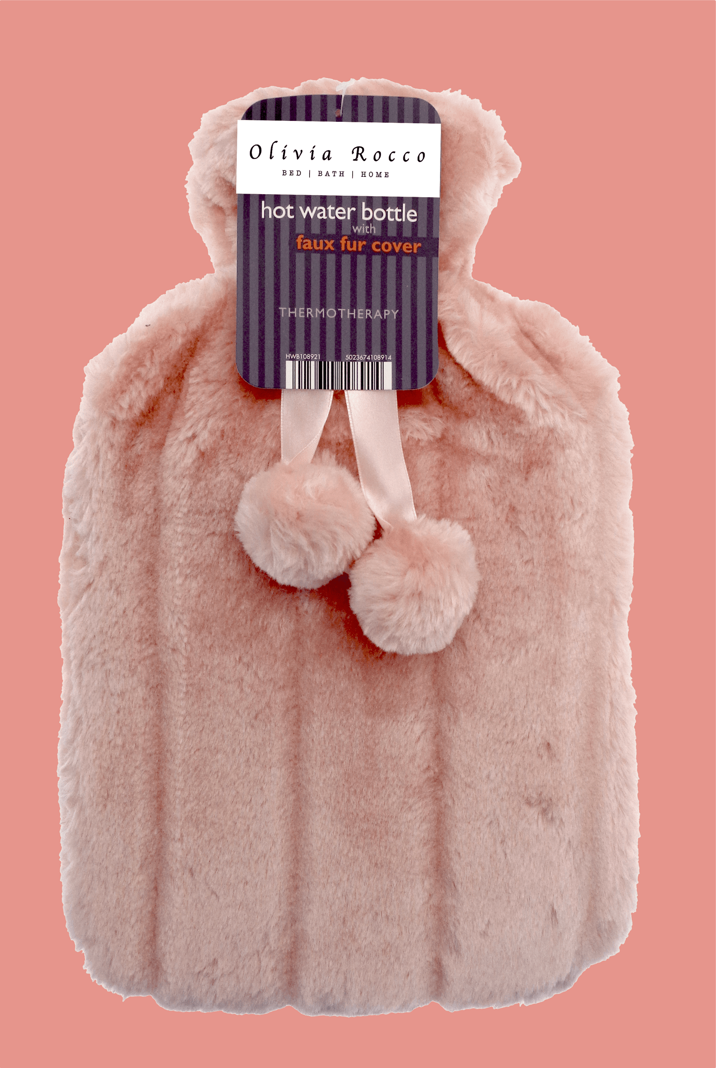 Faux Fur Pom Pom Hot Water Bottle, 2L Capacity BLUSH PINK OLIVIA ROCCO Hot Water Bottle