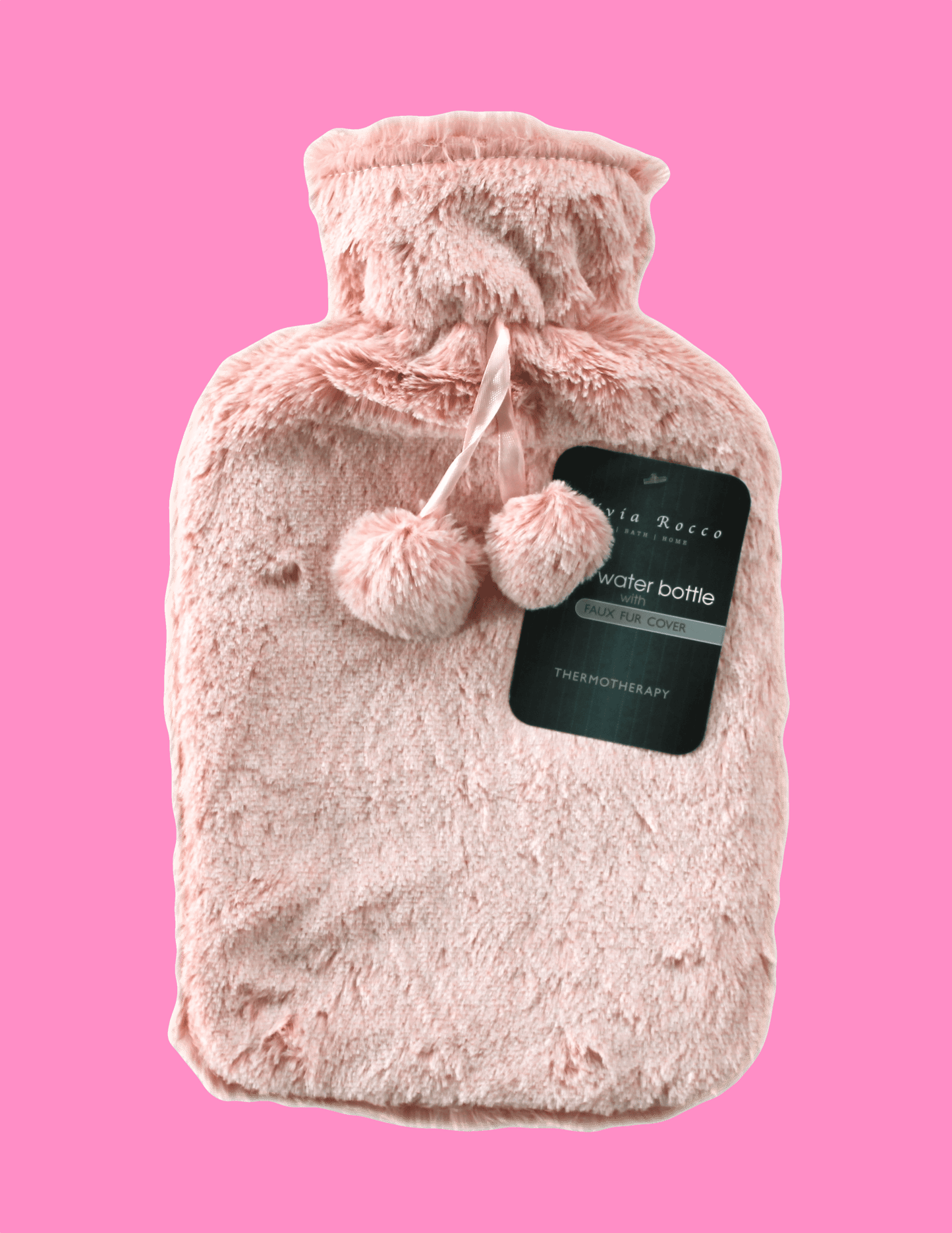 Faux Fur Pom Pom Hot Water Bottle, 2L Capacity DUSKY PINK OLIVIA ROCCO Hot Water Bottle