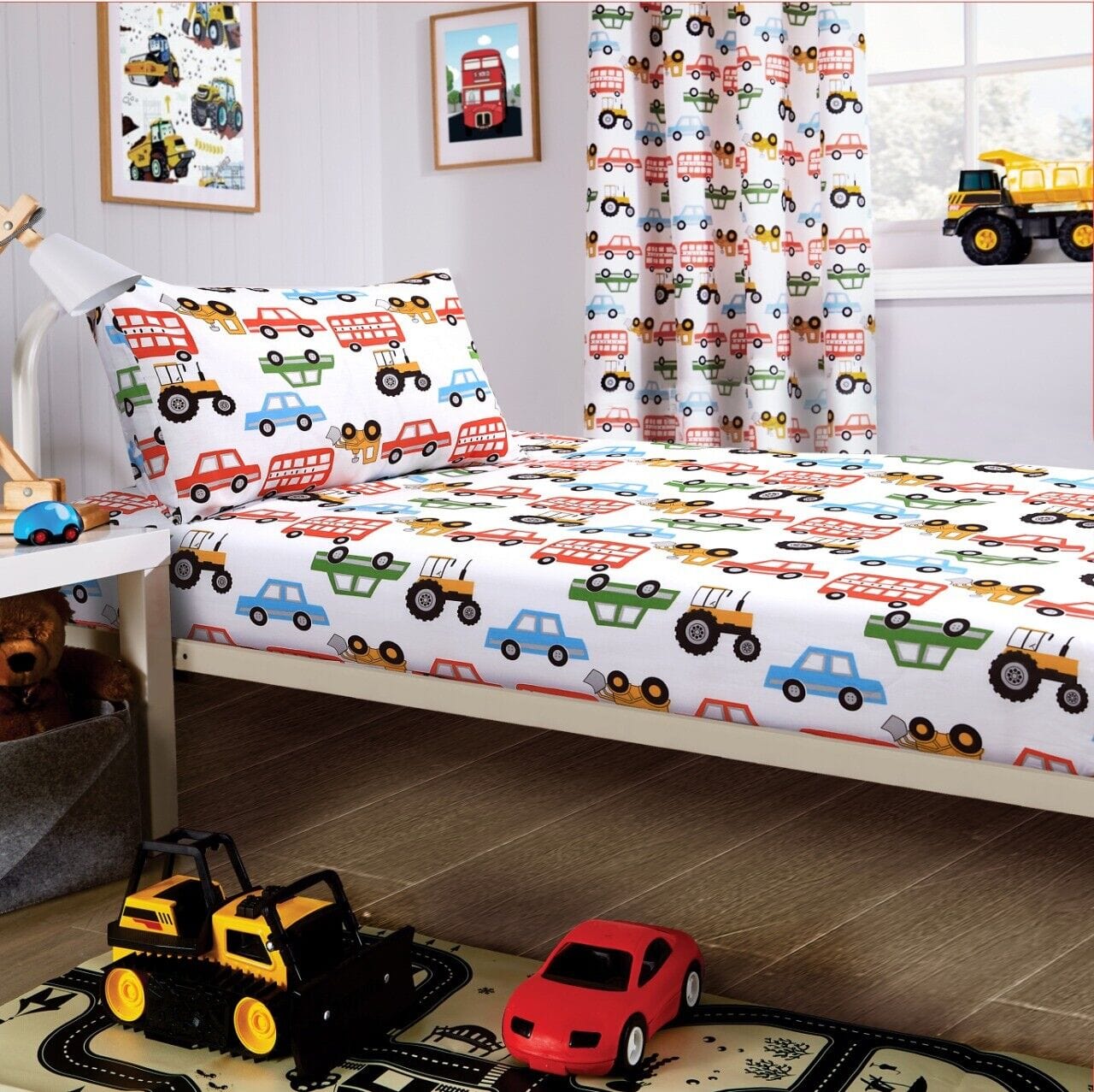 Construction Vehicle Vibrant Kids Duvet Set with Matching Pillowcase Optional Curtains Cotton Blend Bedding for Boys Bedrooms by OLIVIA ROCCO SINGLE S