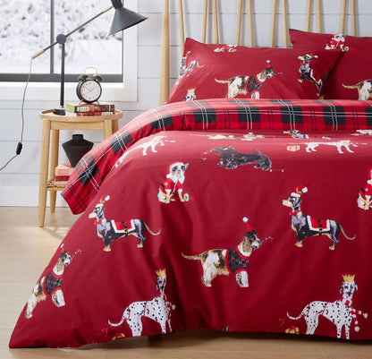 Christmas Dogs Duvet Set SINGLE / RED OLIVIA ROCCO Duvet Cover