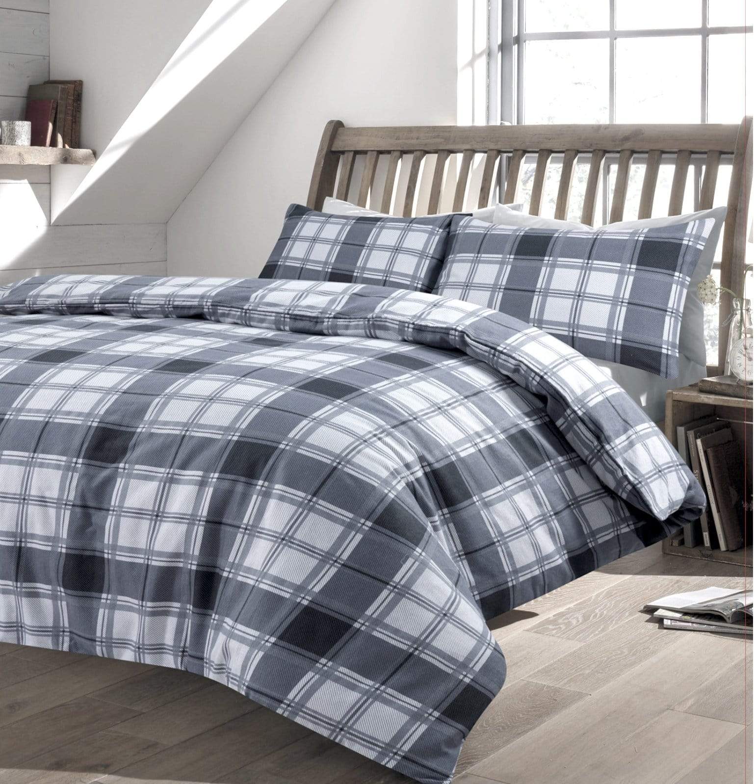 Tartan Duvet Set SINGLE / GREY OLIVIA ROCCO Duvet Cover