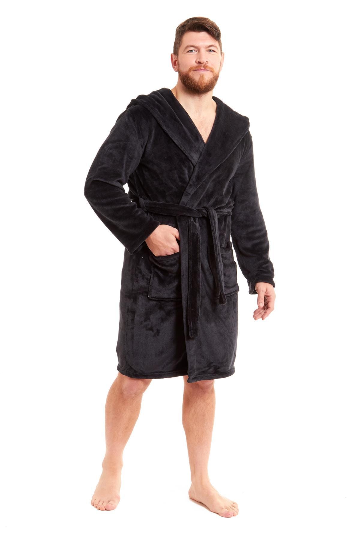 Hooded Ultra Absorbing Plush Flannel Bathrobe for Men Soft Fleece Warm OLIVIA ROCCO