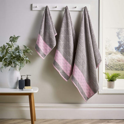 Inca Diamond Jacquard 600GSM Towels HAND TOWEL / GREY / PINK OLIVIA ROCCO Towel