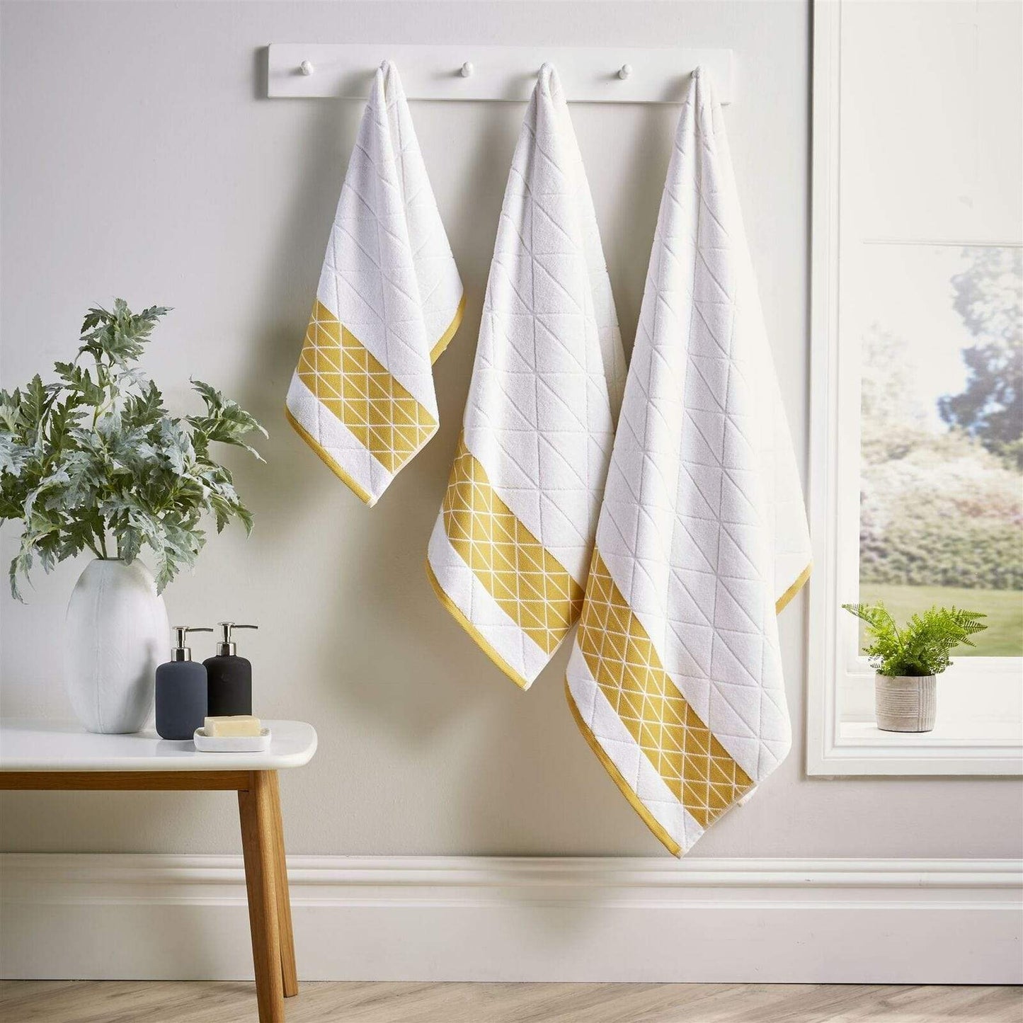 Inca Diamond Jacquard 600GSM Towels HAND TOWEL / WHITE / OCHRE OLIVIA ROCCO Towel