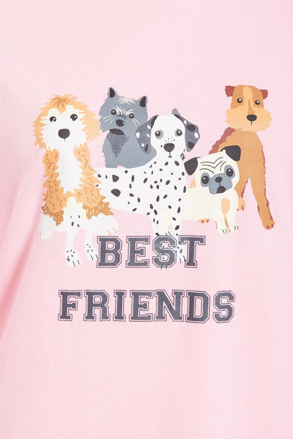 Women's Soft Pink Dogs Pyjama Lounge Set, Ladies Everyday PJs Daisy Dreamer Sleepwear & Loungewear