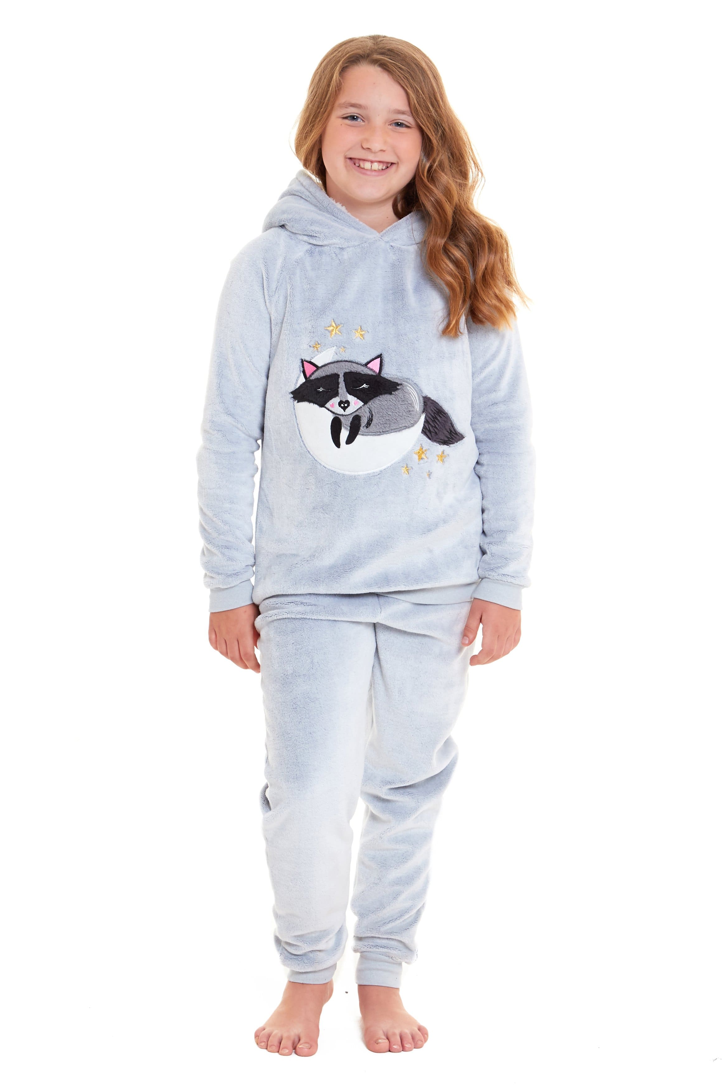 Matching Mother Daughter Raccoon Fleece Hooded Pyjama Set with Sherpa OLIVIA ROCCO