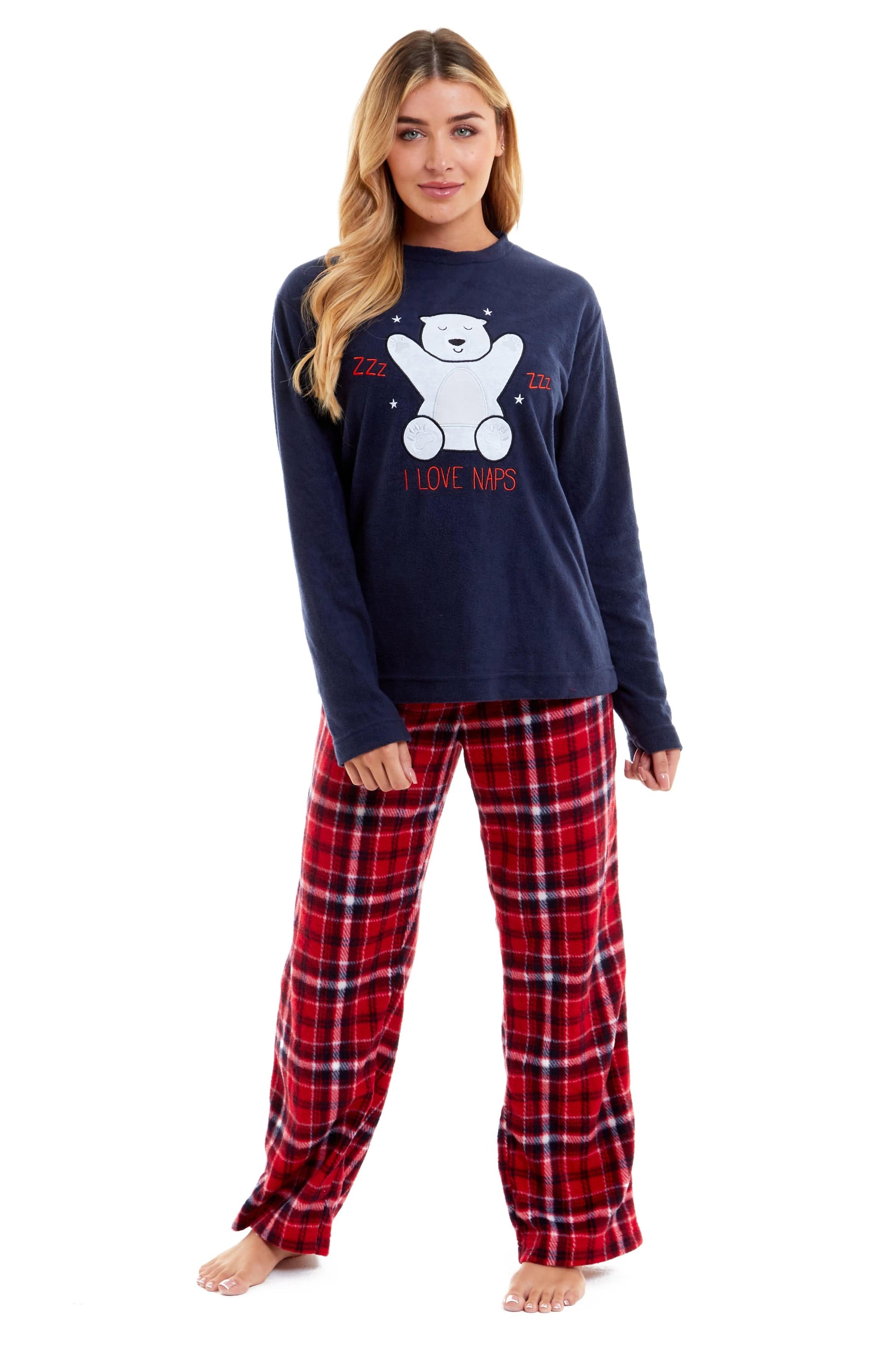 Women's Polar Bear Fleece Pyjama Set, Ladies PJ Christmas Gift