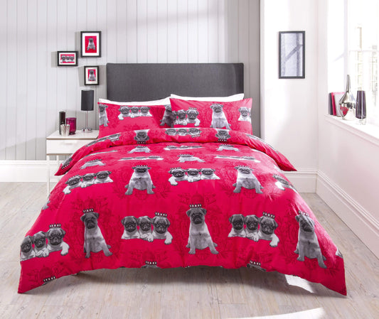 Pugs Duvet Set DOUBLE / PINK OLIVIA ROCCO Duvet Cover