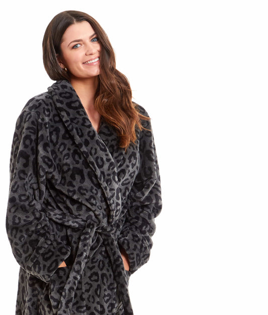 Black Leopard Plush Robe