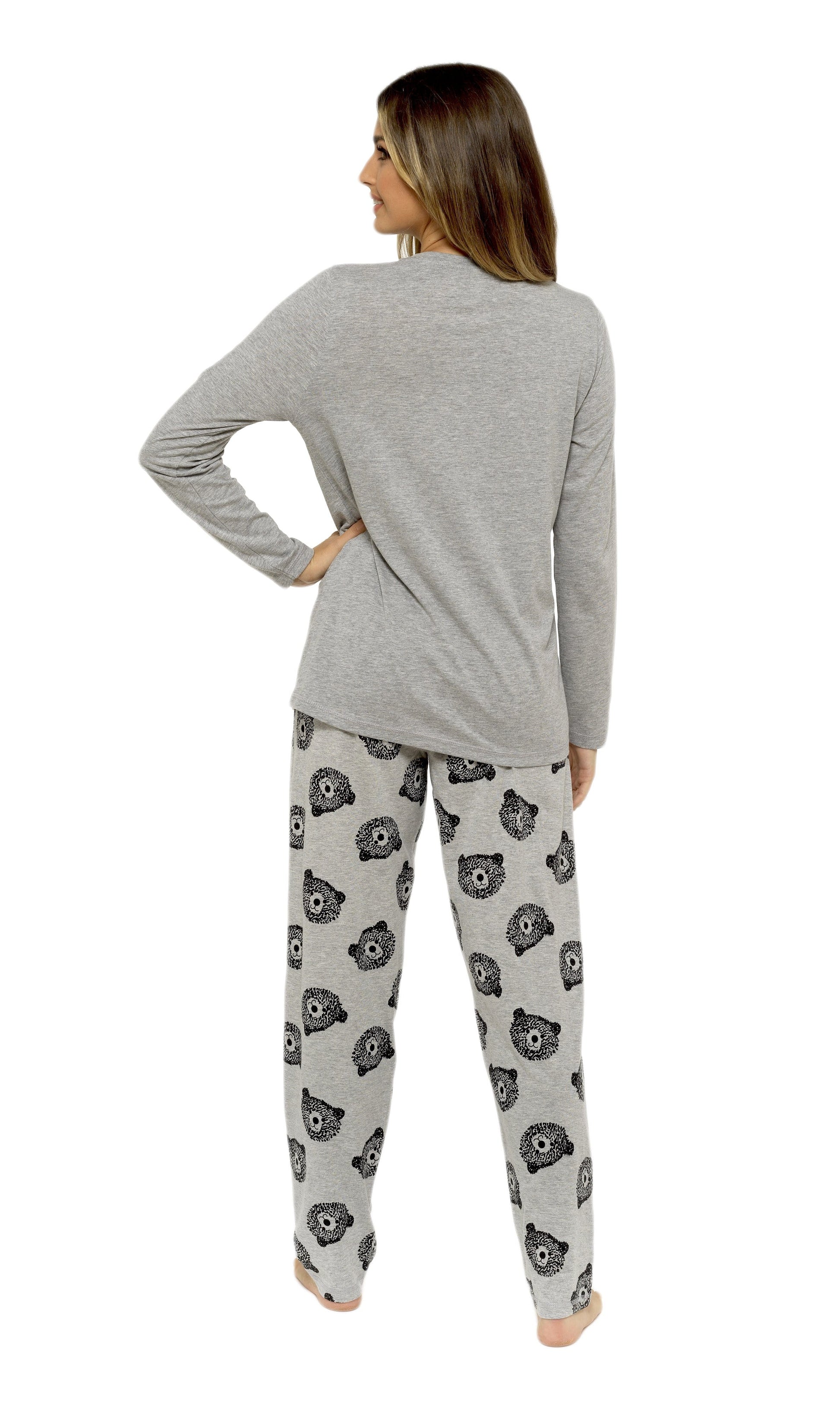 Teddy Bear Grey Cotton Pyjama Set With Pom Pom Detailing Daisy Dreamer Pyjamas