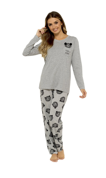 Teddy Bear Grey Cotton Pyjama Set With Pom Pom Detailing Daisy Dreamer Pyjamas