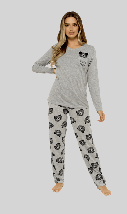 Teddy Bear Grey Cotton Pyjama Set With Pom Pom Detailing SMALL | UK 8-10 Daisy Dreamer Pyjamas