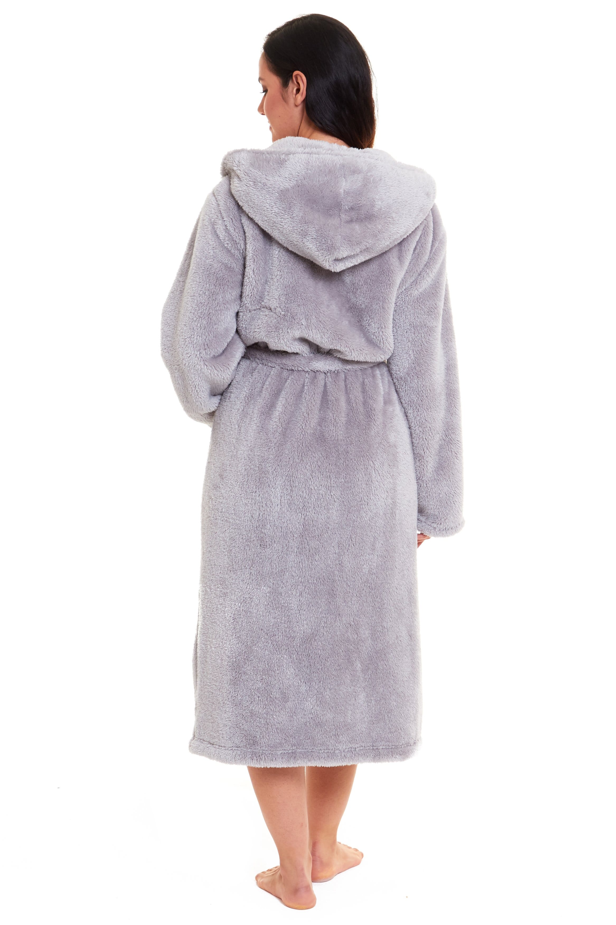 Long fluffy robe with hood sale