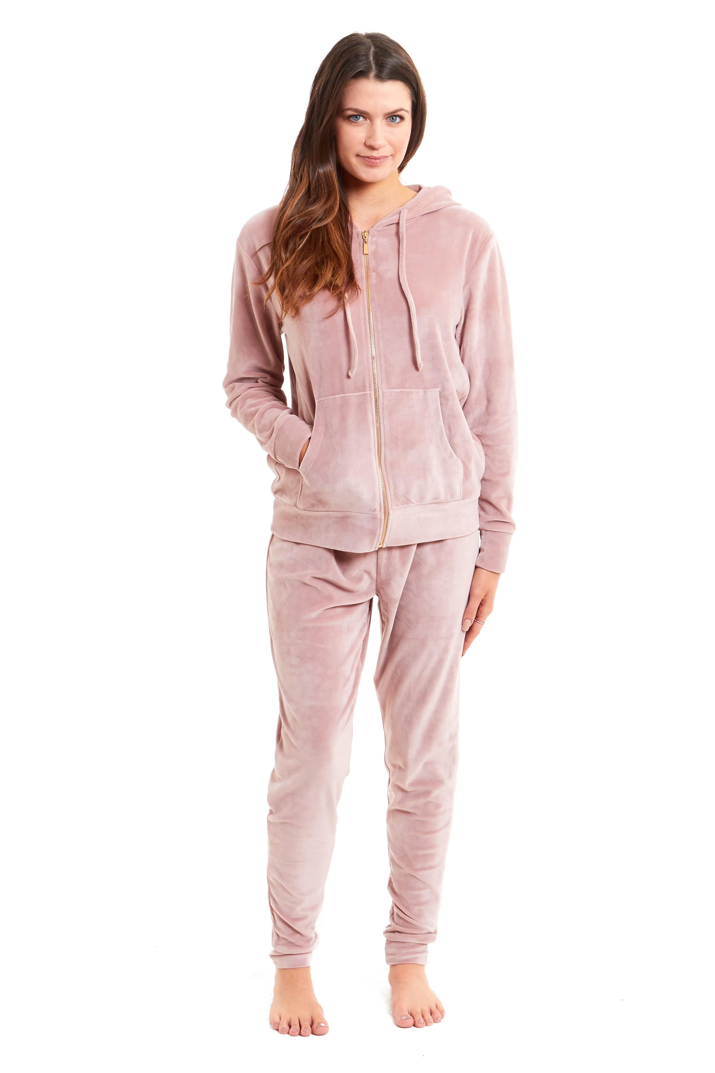 Women s Hooded Velour Lounge Set with Zipped Top and Elasticated Waist OLIVIA ROCCO