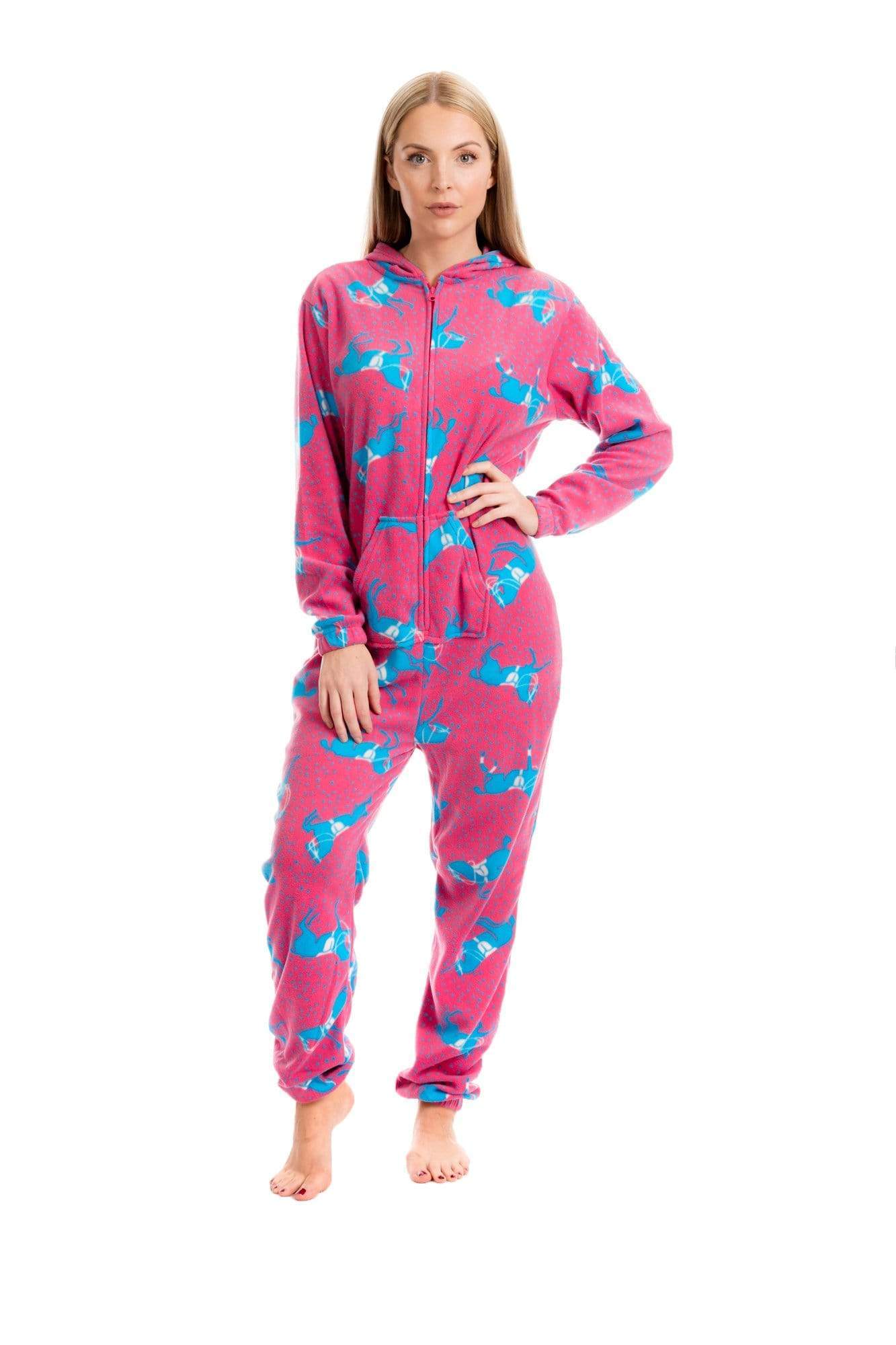 Pink Horse Print All In One Onezee Fleece Hooded Pyjama Set Daisy Dreamer Pyjamas