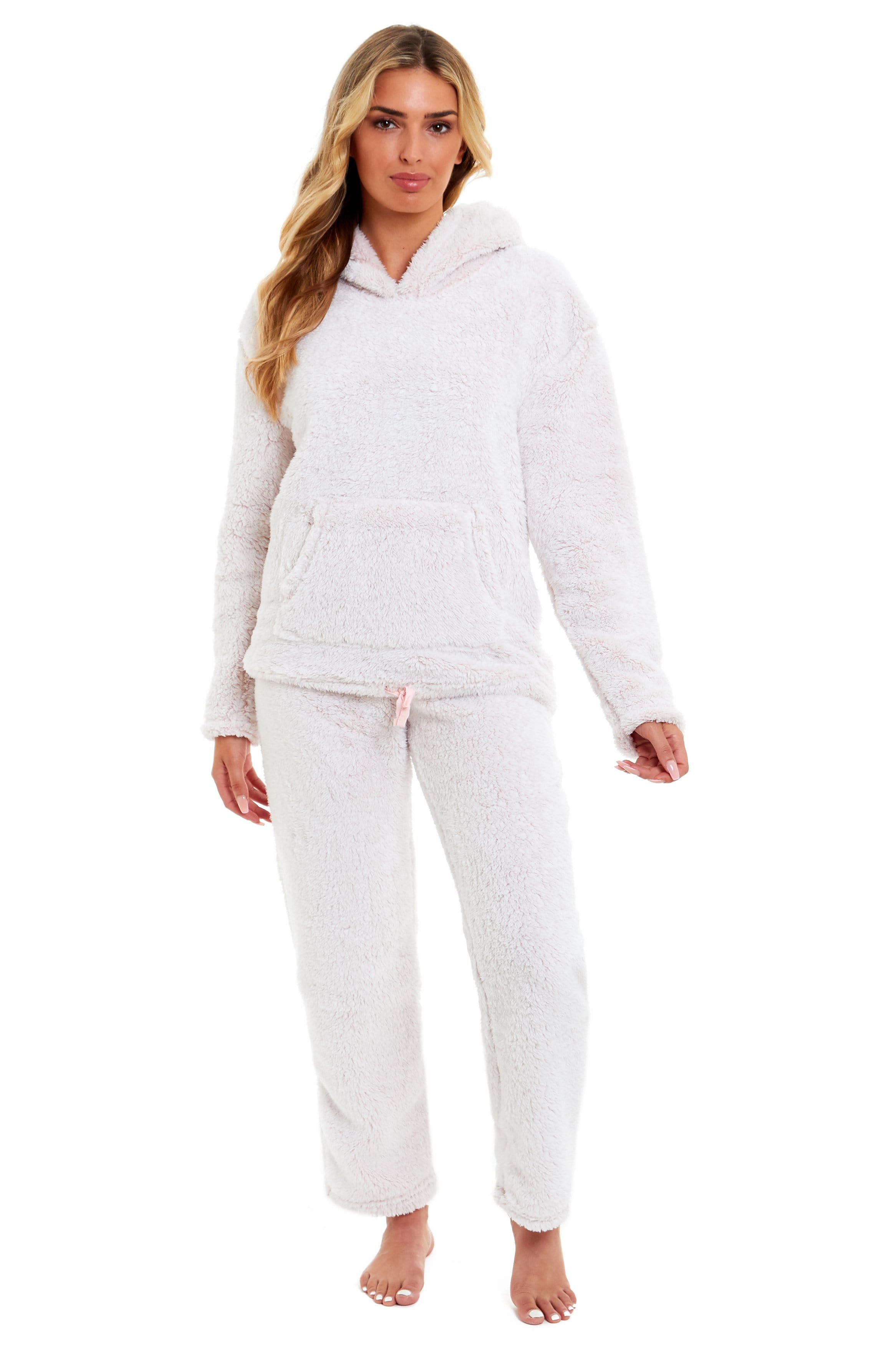 Women s Pink Plush Fleece Hooded Pyjama Set Ultimate Comfort Warmth La OLIVIA ROCCO