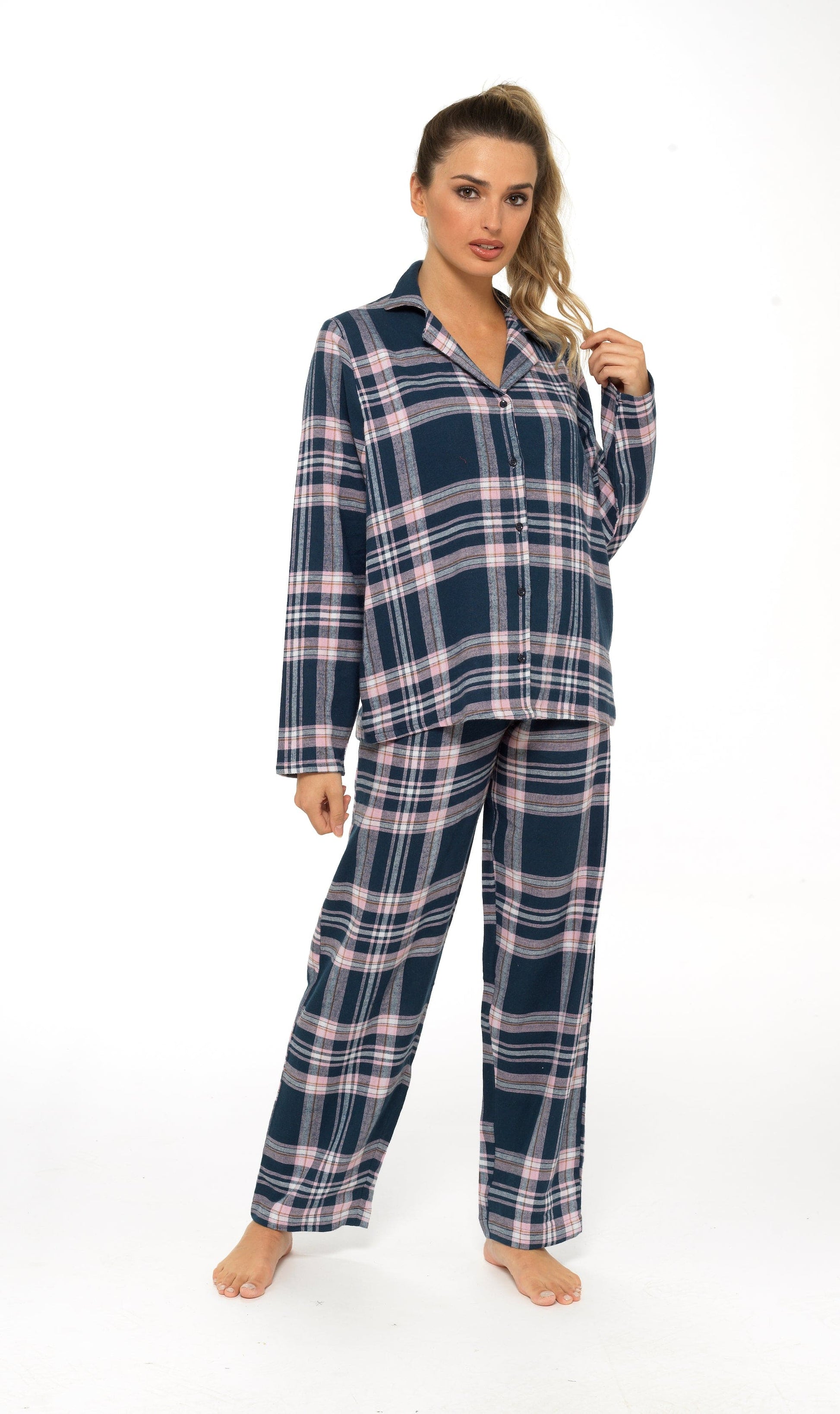 Flannelette Check Pyjama Set, Soft Brushed Cotton PJs Daisy Dreamer Pyjamas