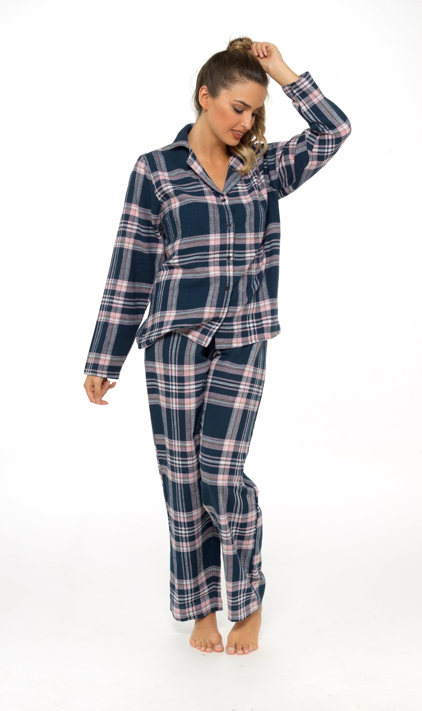 Flannelette Check Pyjama Set, Soft Brushed Cotton PJs Daisy Dreamer Pyjamas