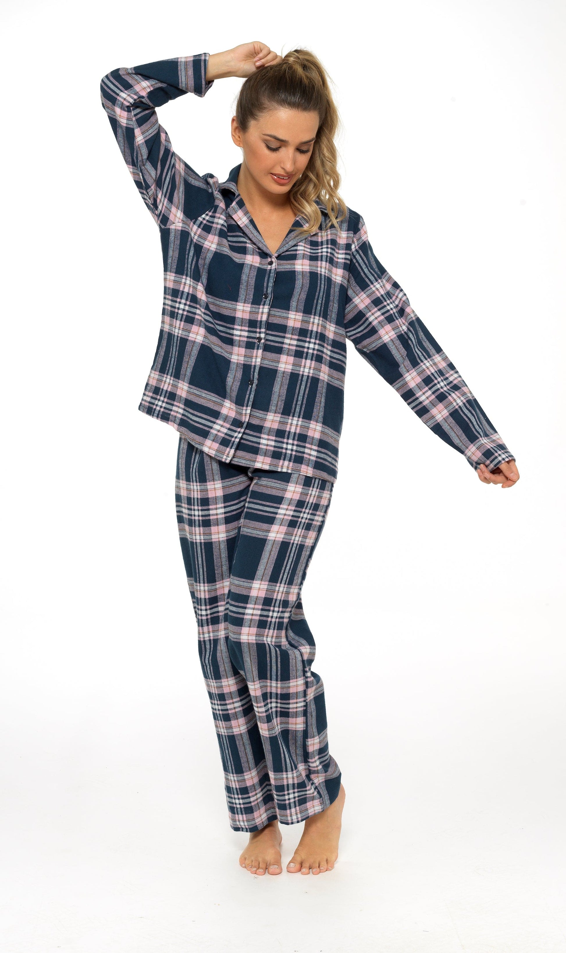 Flannelette Check Pyjama Set, Soft Brushed Cotton PJs Daisy Dreamer Pyjamas