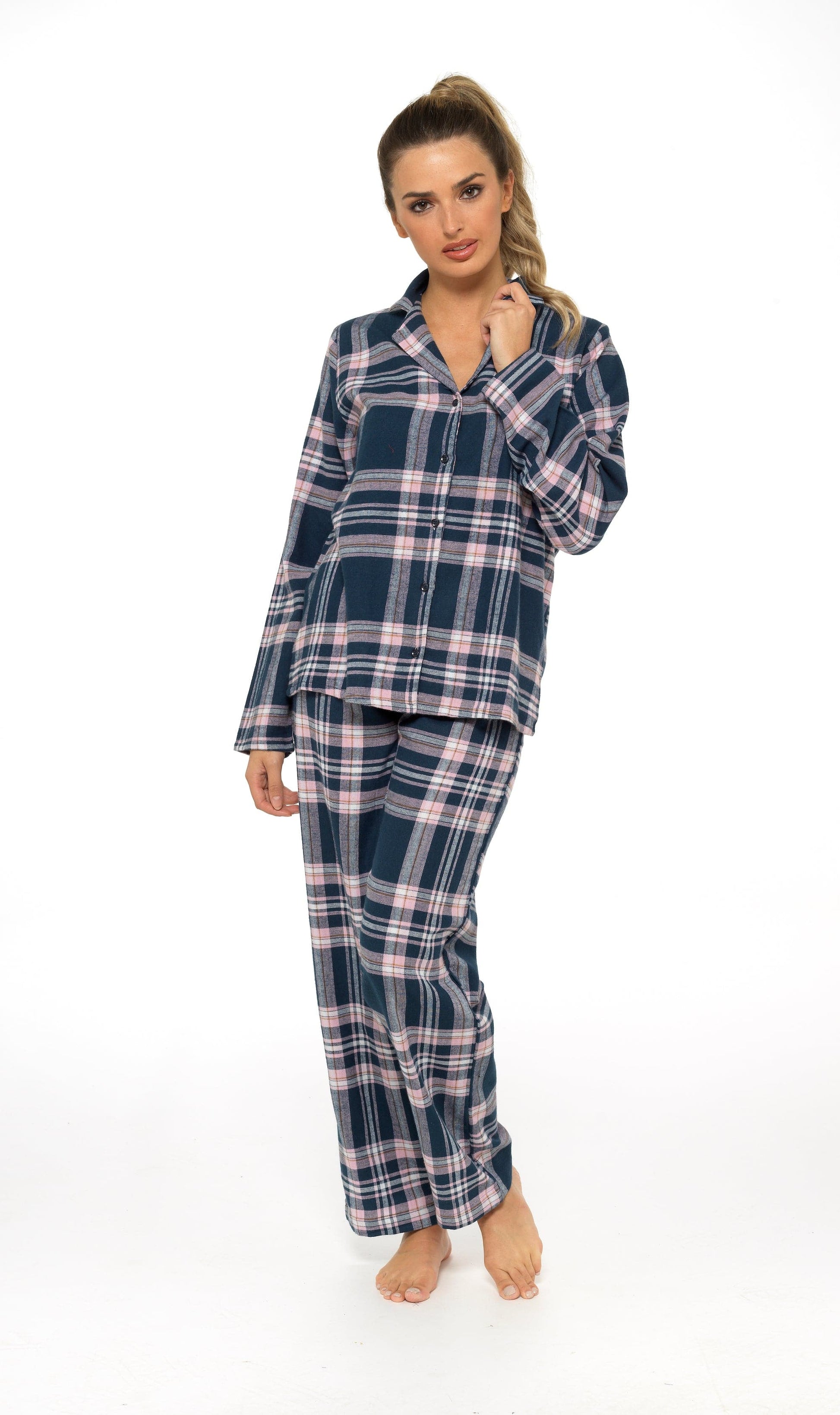 Flannelette Check Pyjama Set, Soft Brushed Cotton PJs Daisy Dreamer Pyjamas