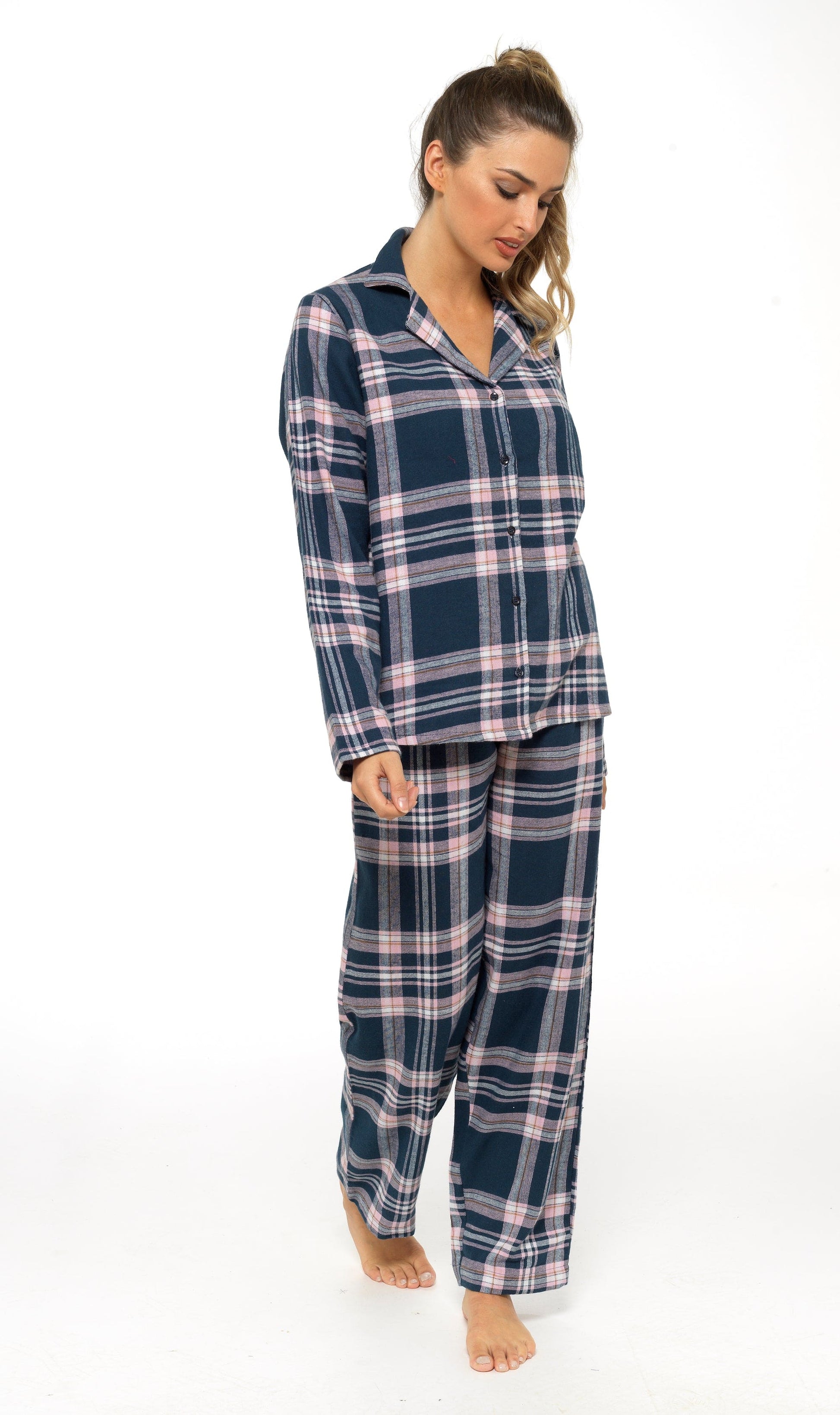 Flannelette Check Pyjama Set, Soft Brushed Cotton PJs Daisy Dreamer Pyjamas