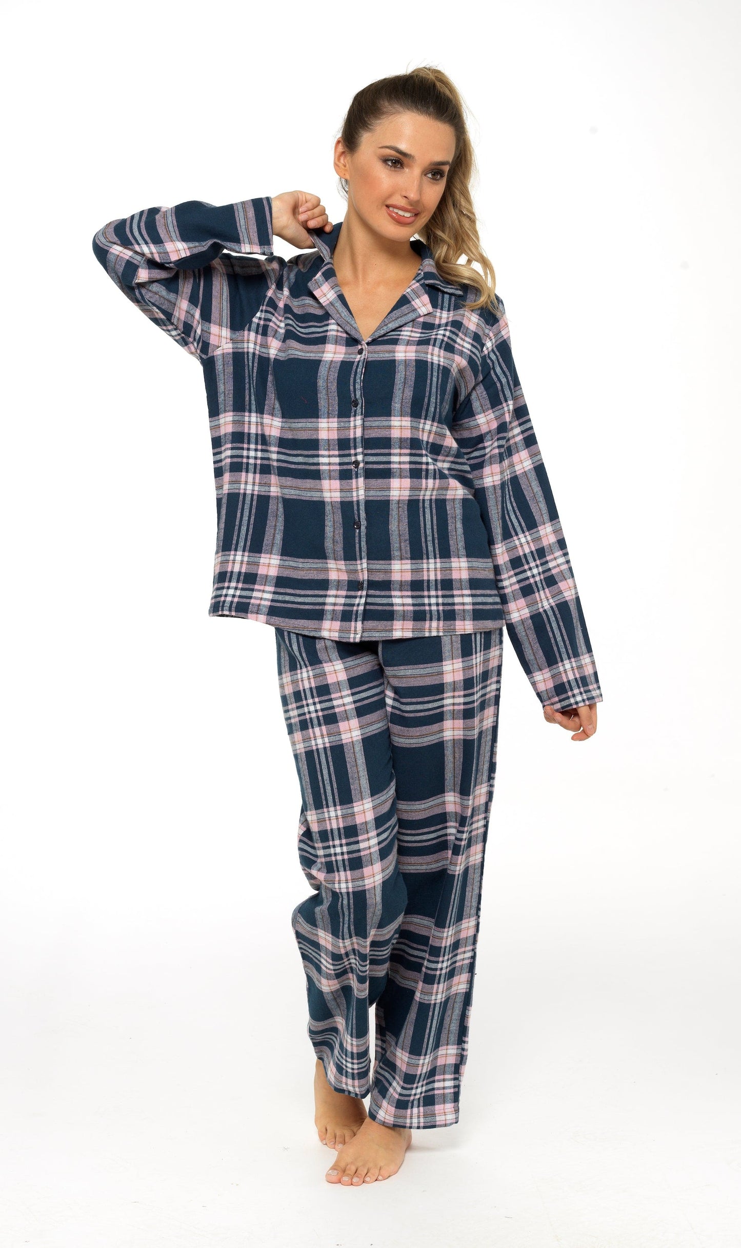 Flannelette Check Pyjama Set, Soft Brushed Cotton PJs Daisy Dreamer Pyjamas