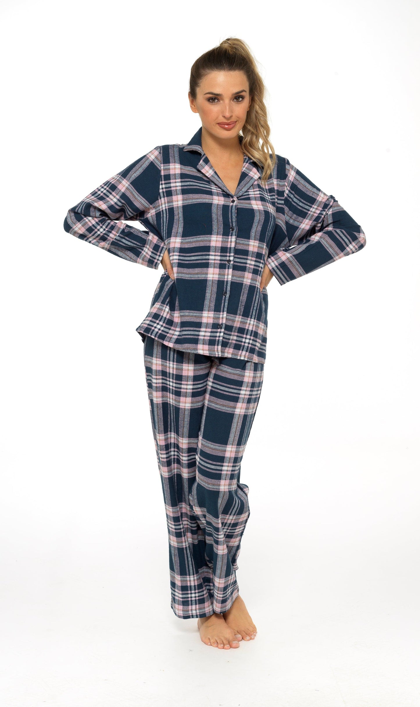 Flannelette Check Pyjama Set, Soft Brushed Cotton PJs Daisy Dreamer Pyjamas