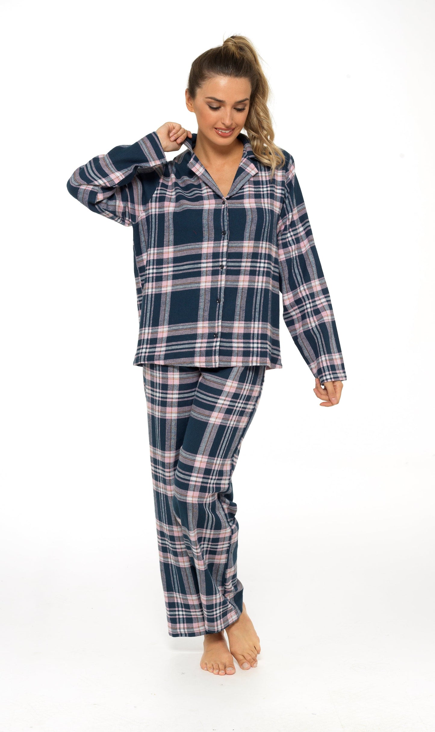 Flannelette Check Pyjama Set, Soft Brushed Cotton PJs Daisy Dreamer Pyjamas