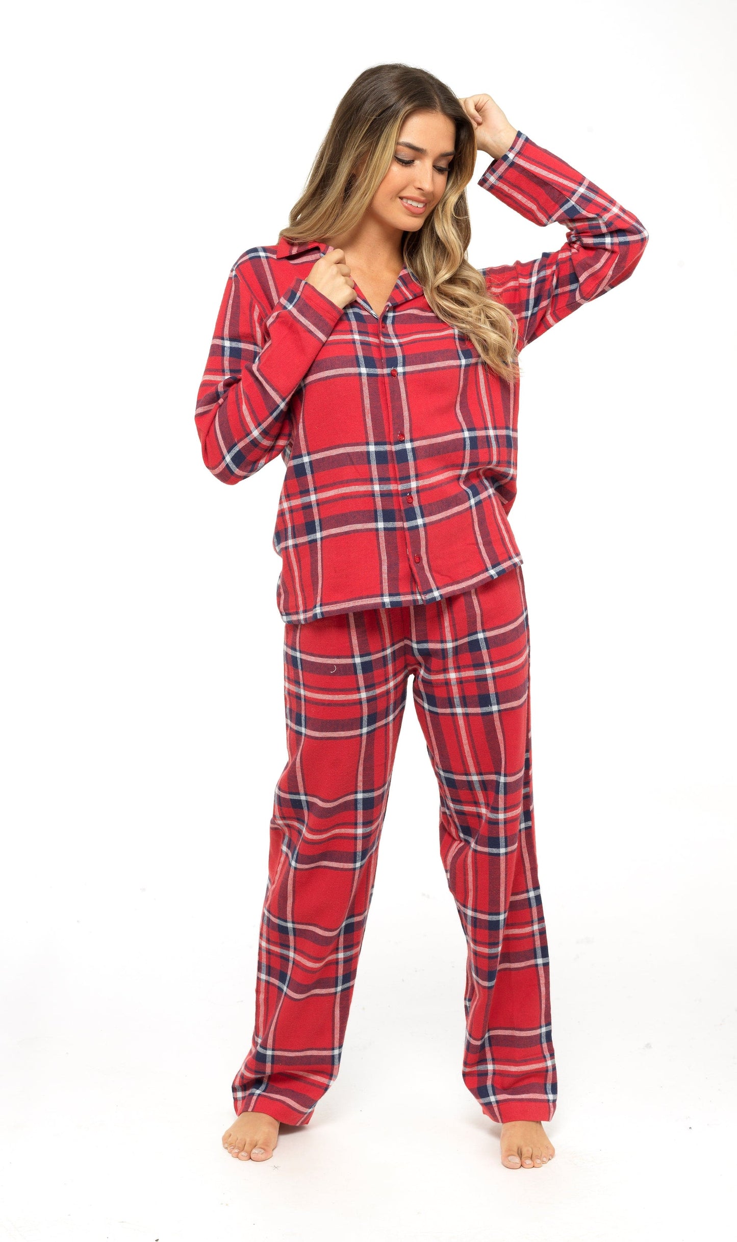 Flannelette Check Pyjama Set, Soft Brushed Cotton PJs Daisy Dreamer Pyjamas