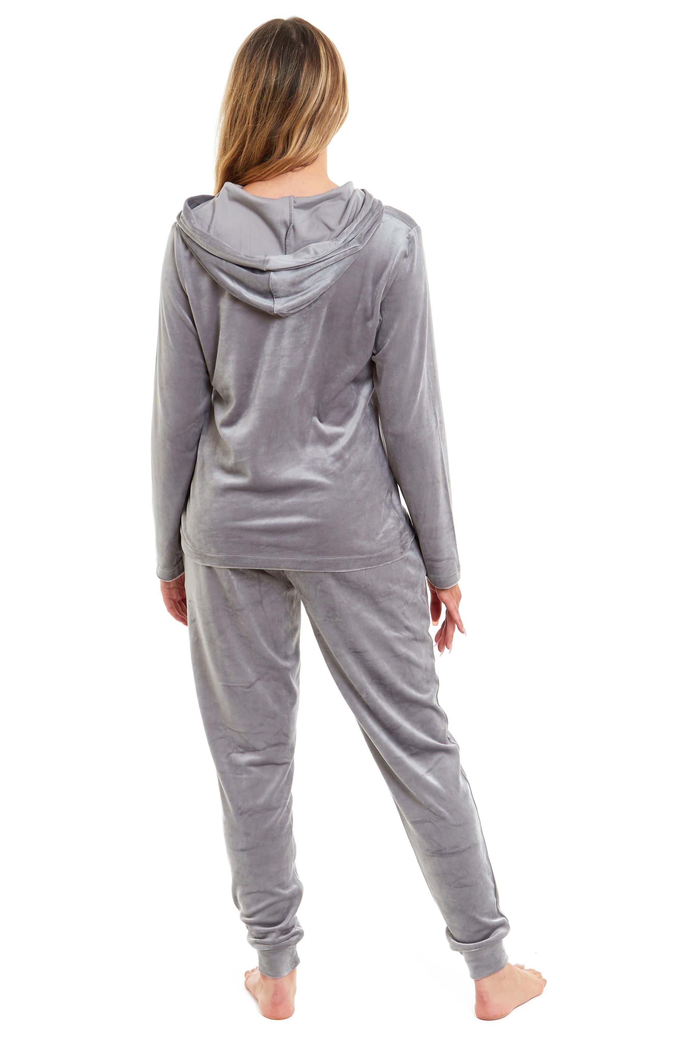 Women s Soft Touch Velour Hooded Pyjama Set Warm Stretchable Nightwear OLIVIA ROCCO